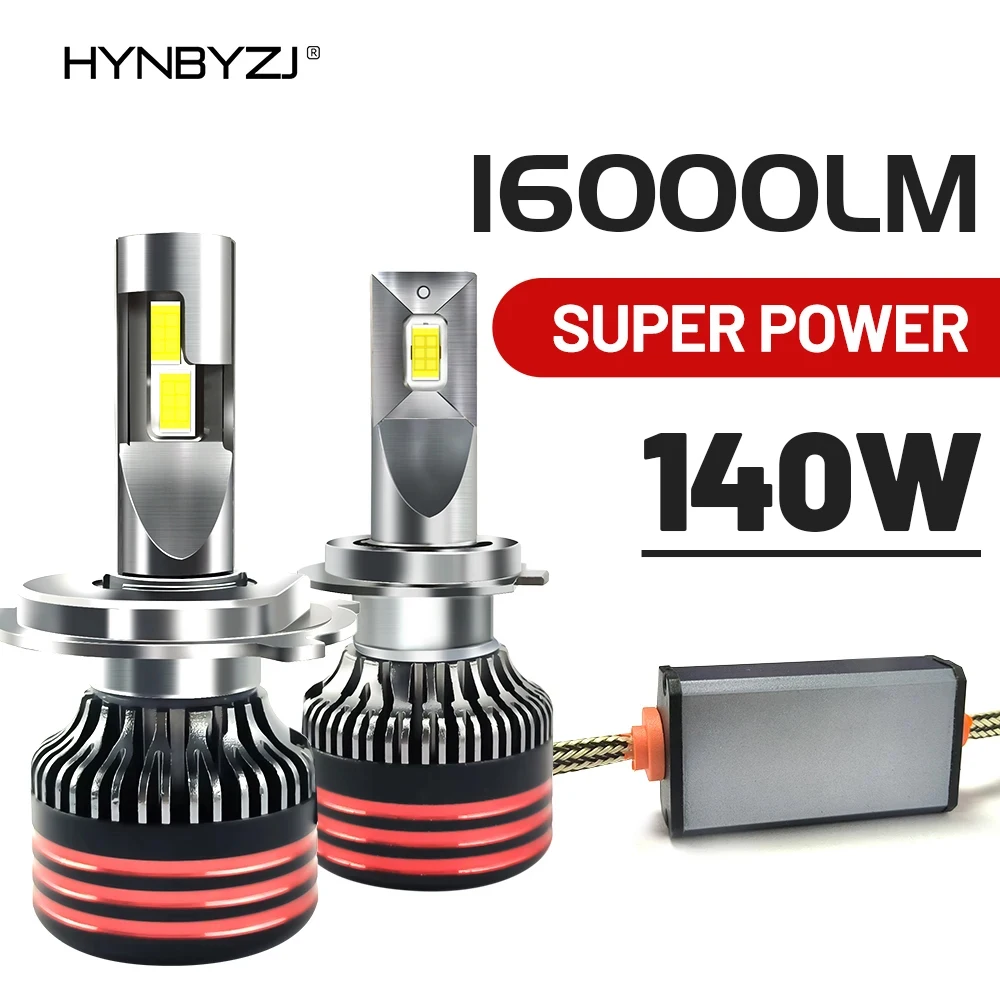 Lâmpadas dos faróis do carro do HYNBYZJ-LED Canbus, 140W, 16000LM, H7, 6000K, H4, H1, H3, HB3, HB4, 9005, 9006, H11, 9012, diodo emissor de luz, turbocompressor, 12V, 24V