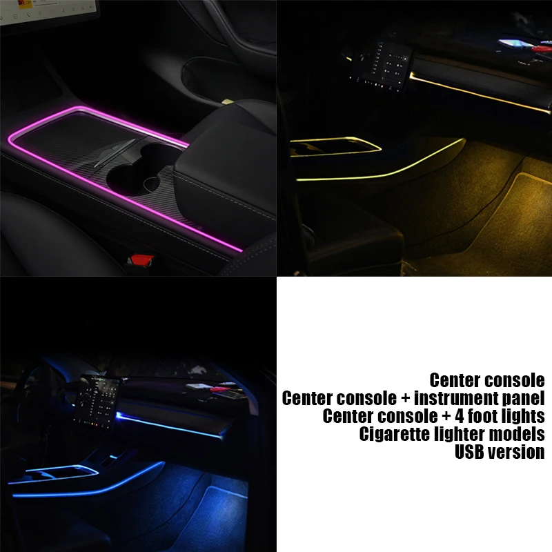 

Car Center Console Led Ambient Light App Control 64 Color Fiber Car Neon Sign Mood Light for Model 3 Model Y2018-2022