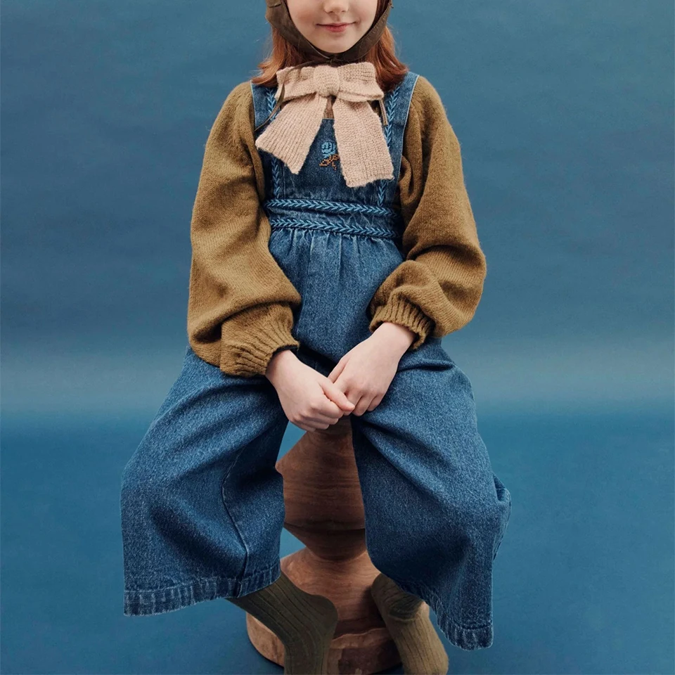 2025 AW ملابس الفتيات EM جديد الخريف طفل أطفال متماسكة سترة طفلة التطريز زهرة سترة السراويل الأطفال الزي مجموعة