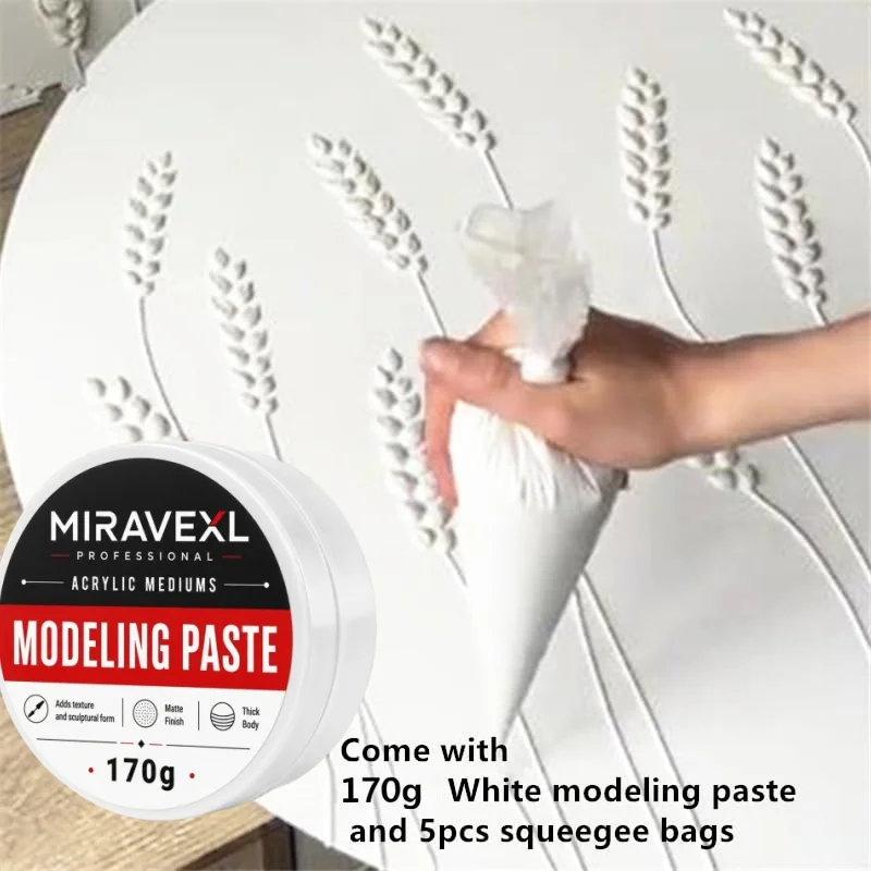 Acrylic Modeling Paste, 170g 3D Texture Paste with 5 Piping Bags & Mini Spatula, Fast-Drying Sculpting Medium for DIY Crafts