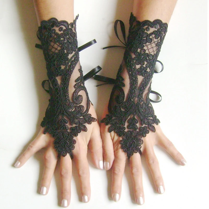 1 Pair White Black Short Gloves Wedding Fingerless Flower Mittens Bridal Lace Sexy Gloves Party Accessories High Quality