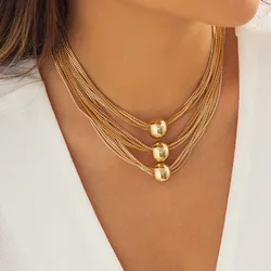 DIEZI Gothic Twisted Chunky Chain Necklace for Women Vintage Big Ball Pendant Choker Clavicle Link Chain Jewelry Steampunk