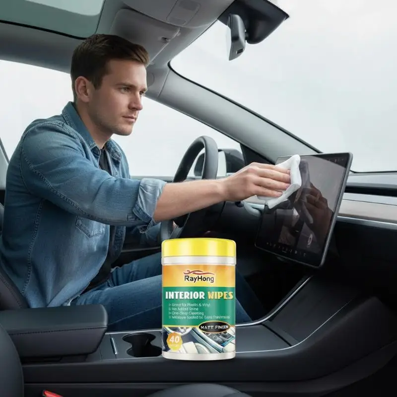 Car Interior Wet Cleaning Wipes for Removing Oil Stains and Brightening Surfaces Disposable Detailing Pack for Road Trips