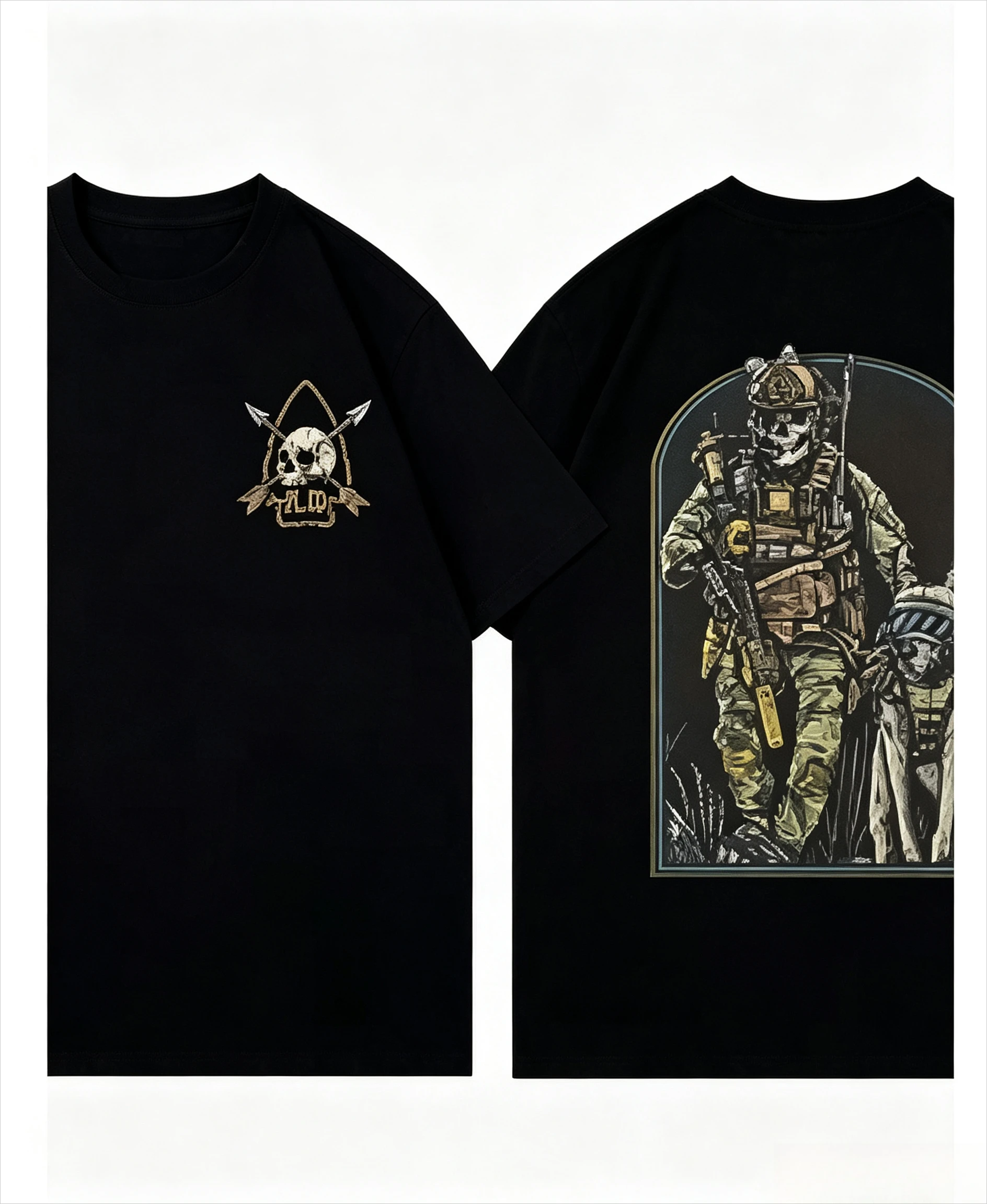2026 New  Men Tactical Skull Graphic T Shirt 2026 Retro Soldier Print Round Neck Short Sleeve Top