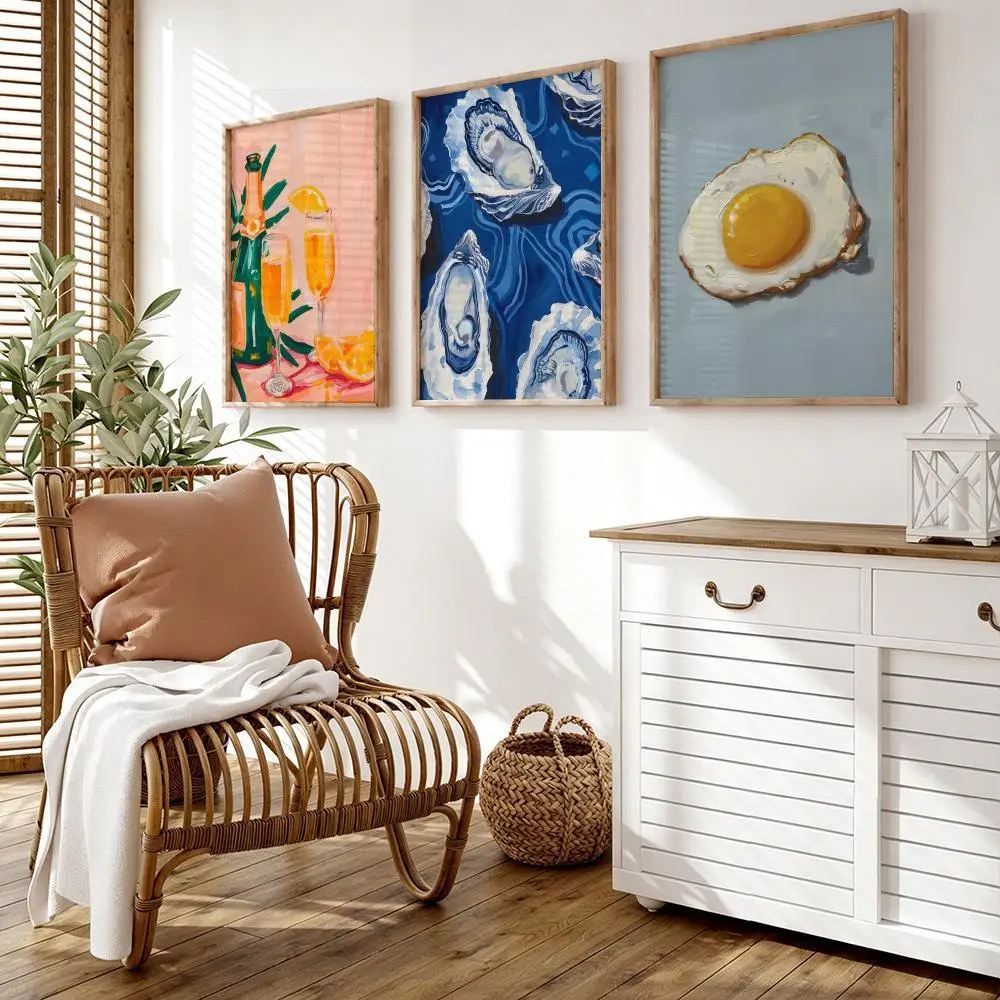 Vintage Dining Fruit Orange Avocado Poster Wall Stickers HD Painting Self Adhesive Art Decals for Bedroom Living Room Home Decor