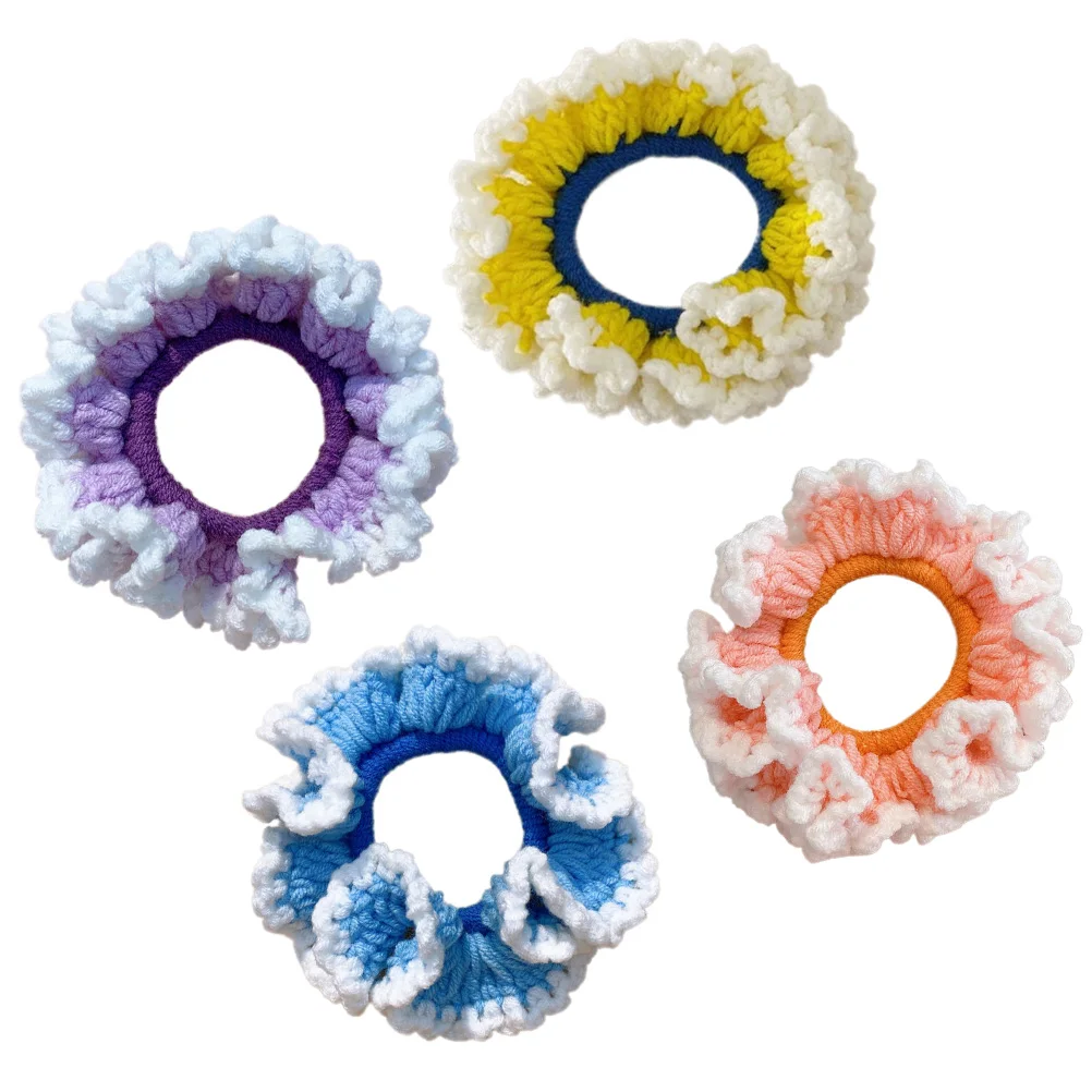 

4pcs Handwoven Scrunchies Knitted Rings Trendy Accessories For Thick Fine Hair Party Prom Daily Use Durable Fashion Hair Decors