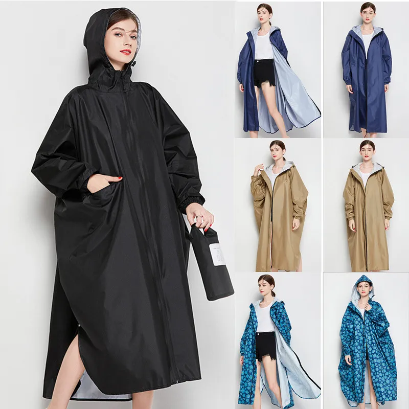 

Travel Zip Rain Coat Poncho Trench Women Girls Waterproof Rainwear Cycling Riding Raincoats Cloak Long Plus Size XXXL