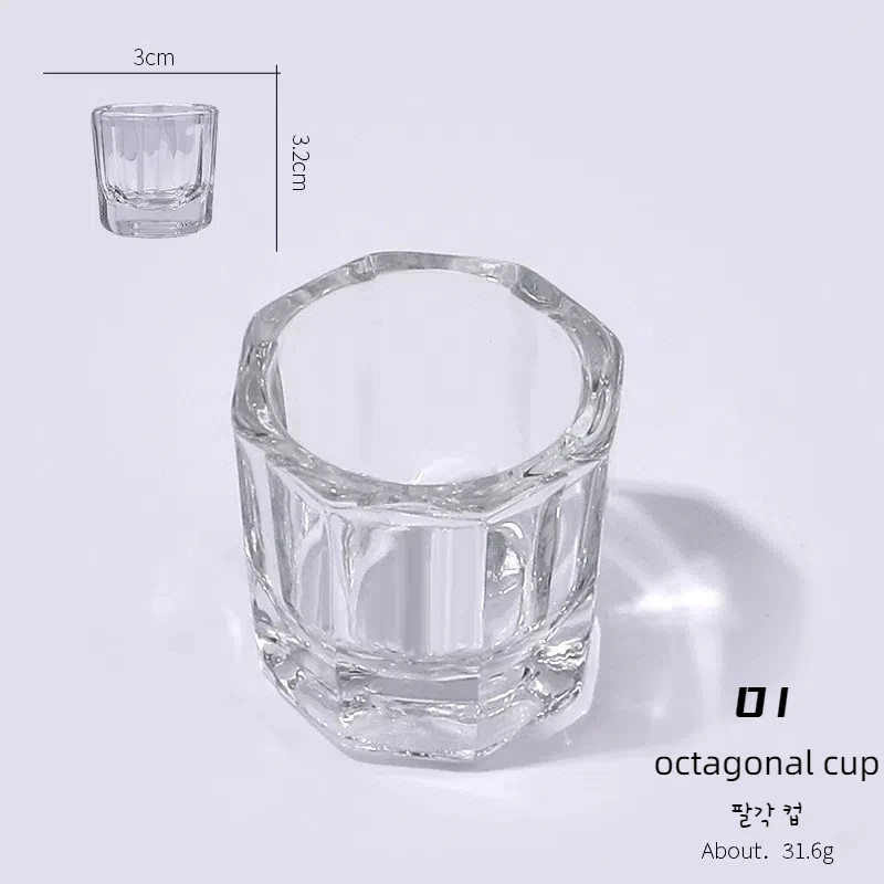 1PC High Transparency Octagonal Crystal Glass Nail Cup Colorful Iridescent Dappen Dish Acrylic Holder for Nail Art Tools