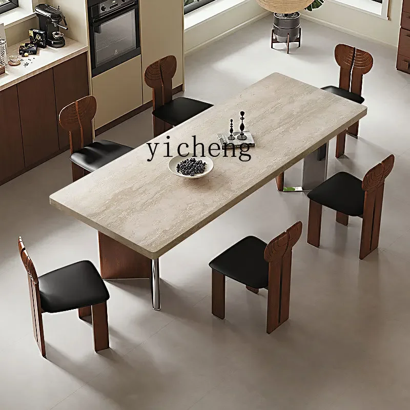 ZZ rock slab dining table and chairs solid wood home villa rectangular dining table