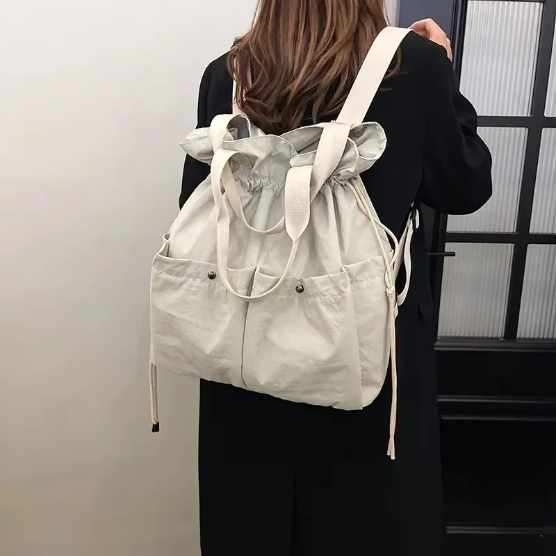 2025 New Casual Solid String Style Nylon Backpacks Fashion Large Capacity High Quality Designer Style Personality Shoulder Bags