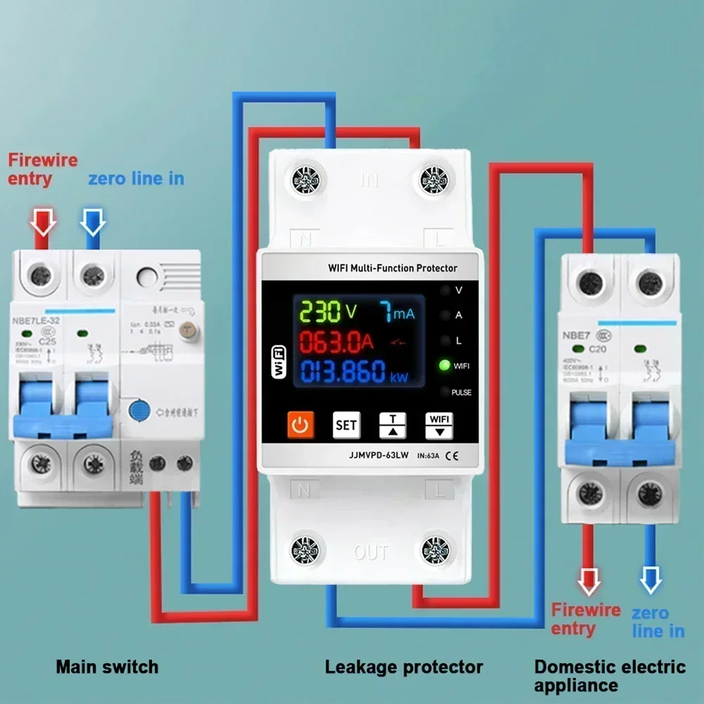 Easily Managed Smart Circuit Breaker & Energy Monitor via For TUYA App Featuring Dual Relays & Safety Alerts 63A/80A