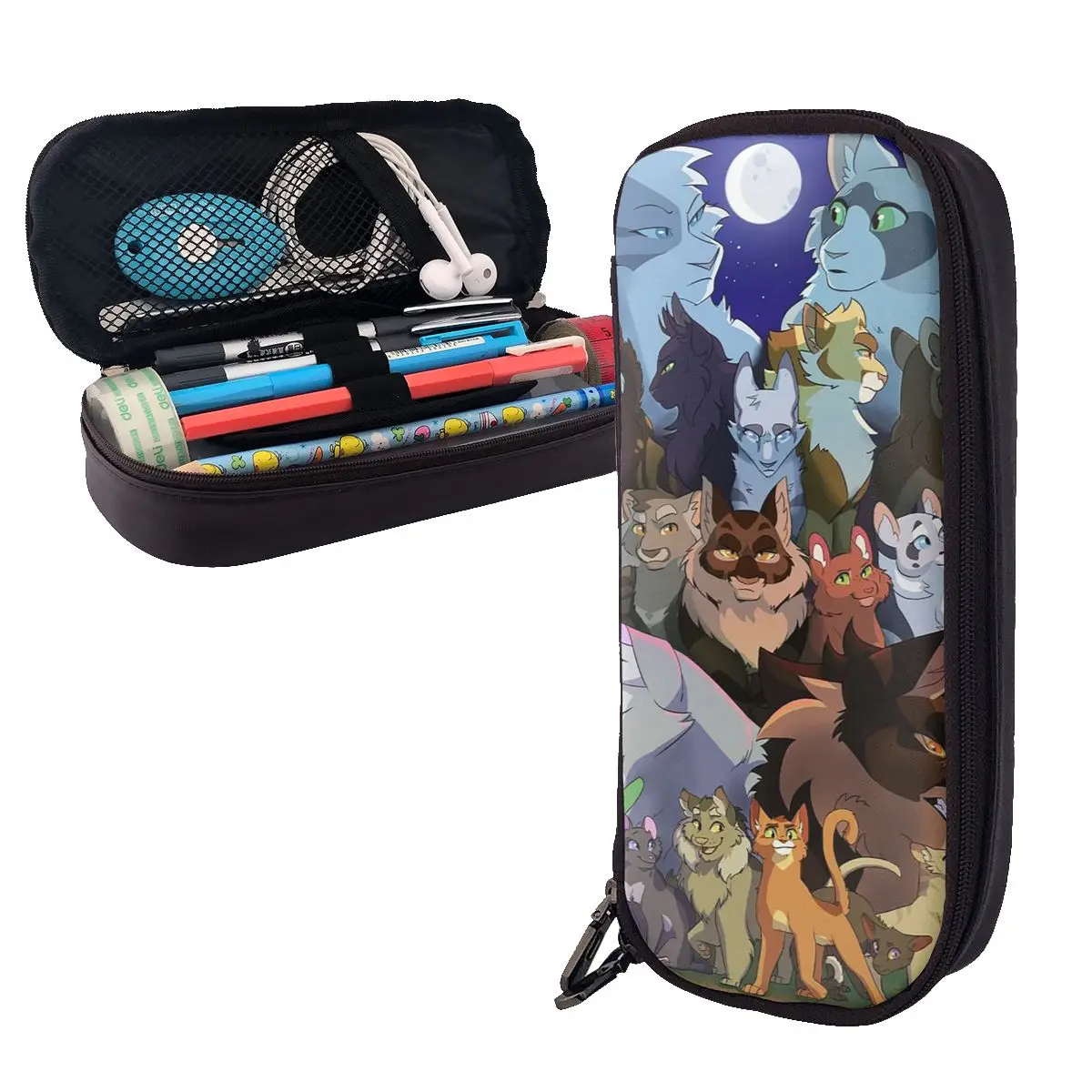 Warrior Cats Leather Pencil Case Pen Holder Storage Stationery Supplies Pen Box Pencil Bag for Kids School