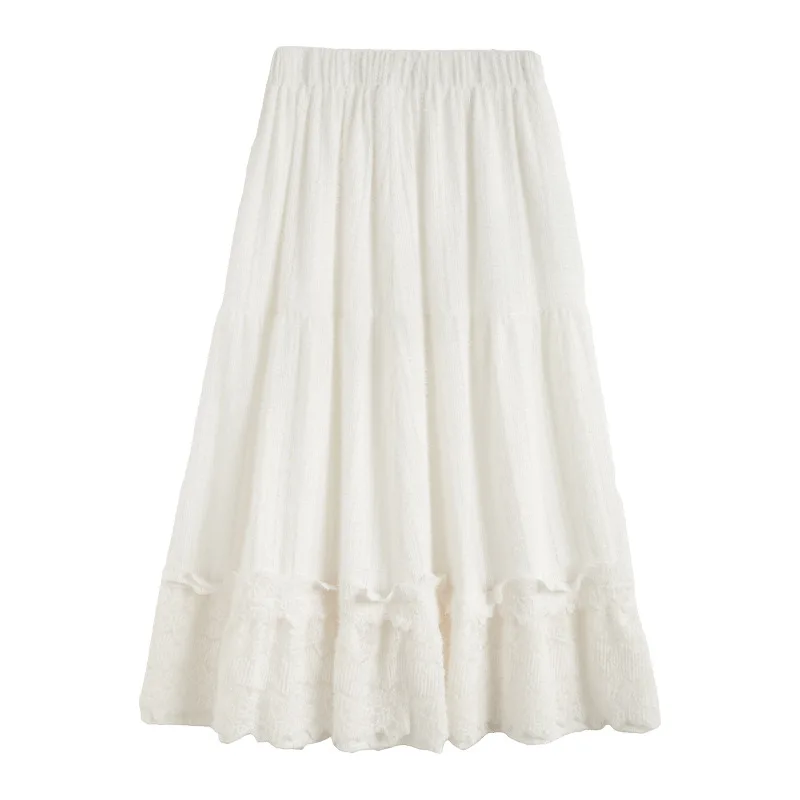 Lace splicing plush skirt women's 2026 autumn and winter new gentle wind super fairy temperament cake dress