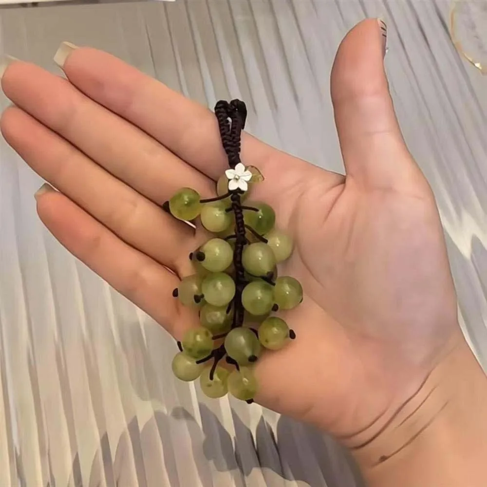 Elegant Grape Cluster Pendant Green Purple Crystal Grape Phone Chain Alloy Polyester Gradient Beads Woven Pendant