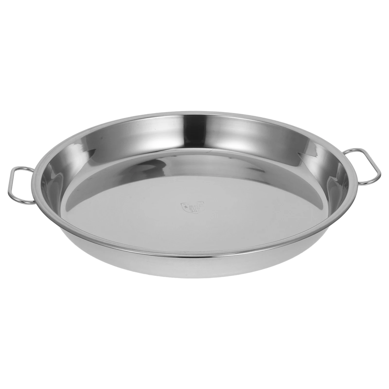 

1pc Stainless Steel Roasting Pan Round Oven Tray For Turkey Meat Vegetables Baking Bbq Grill Serving Platter Food Storage Tray
