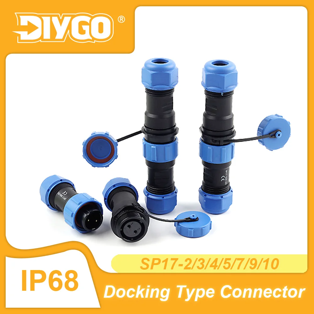 SP17 Docking Type Waterproof Connector IP68 Welding Aviation Plug Socket 2/3/4/5/7/9/10 Pins Quick Wire Connection Male Female