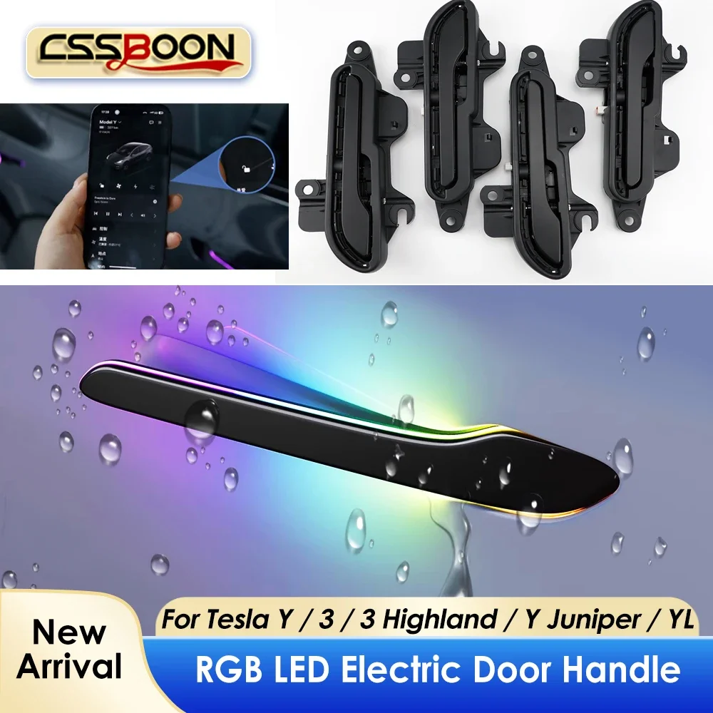 New Y Juniper Newest LED Electric Door Handle for Tesla Model 3 Y Highland Auto Pop Up Color Adjustable Automatic Door Handles