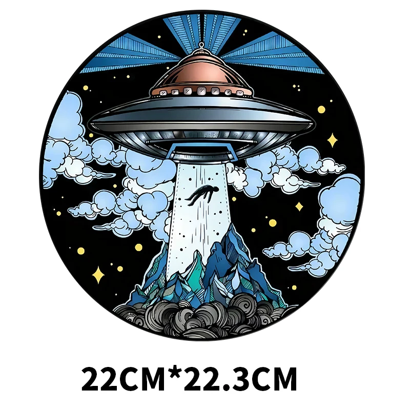 Sci-Fi UFO Color Print T-Shirt Patch Iron On Kids Clothing Heat Transfer Decorative Vinyl Alien Spaceship Round Badge