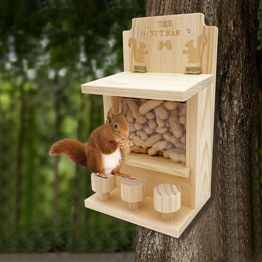 

Feeding Container Wooden Squirrel Feeder Durable Multi-purpose Hamster Feeding Box Hanging Bird Feeder Outdoor
