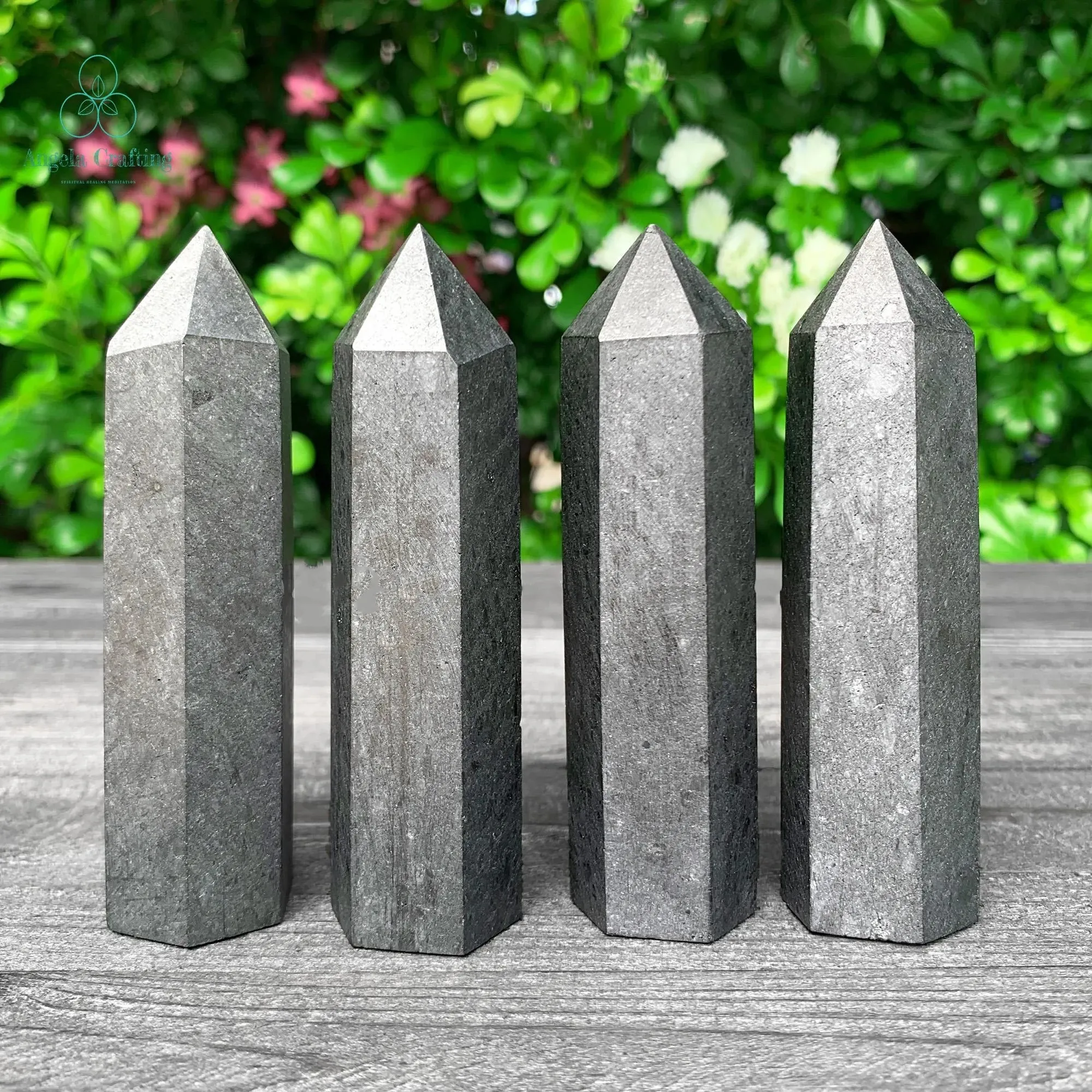 1pc Natural Shungite Tower - Black Synthetic Gemstone Point, Hexagonal Column for Reiki Balance & Meditation, Casual Style view 4