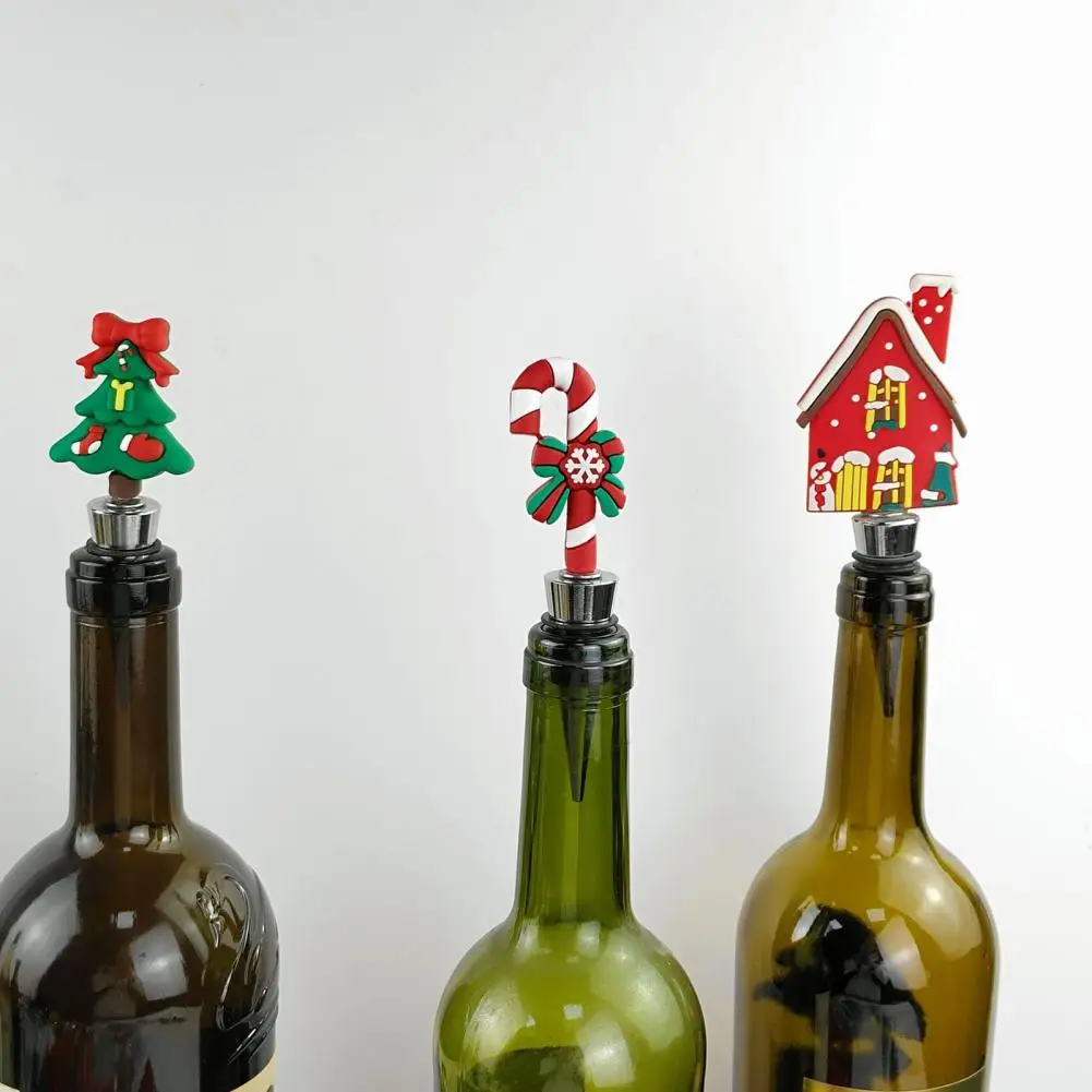 

Christmas Wine Bottle Stopper Santa Snowman Xmas Tree Wine Cork Saver Beverage Beer Bottle Sealer for Holiday Home Decoration