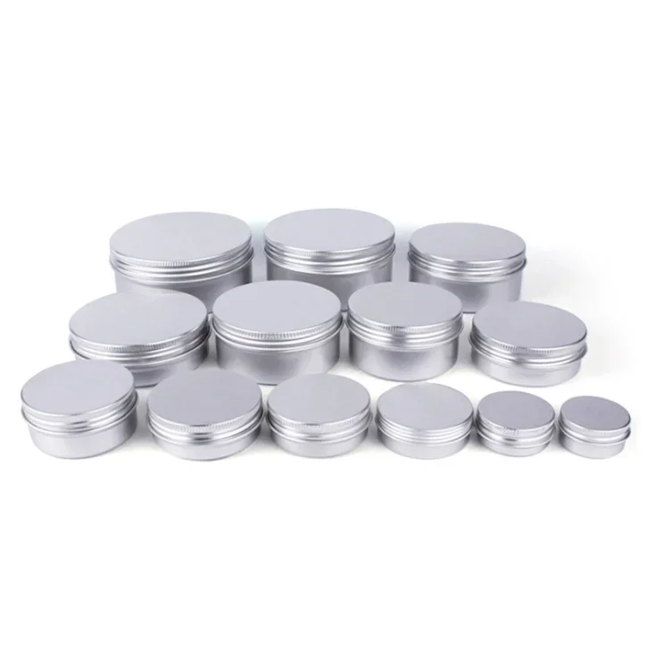 รอบอลูมิเนียมคุกกี้เปล่าเทียนดีบุกพร้อมฝาปิดเครื่องสําอางค์ครีมลิปกลอส Mint ระงับกลิ่นกาย Jars โลหะเปล่าของขวัญบรรจุโฟม