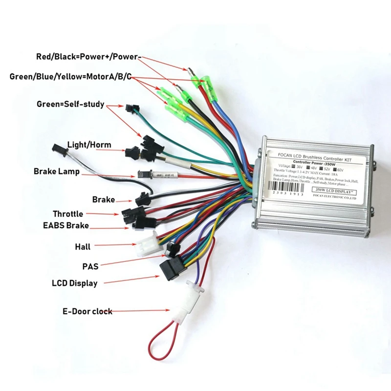 36V 48V 52V 60V 350W 18A Brushless DC Motor Controlador Ebike Controlador FC100 Display LCD Velocímetro