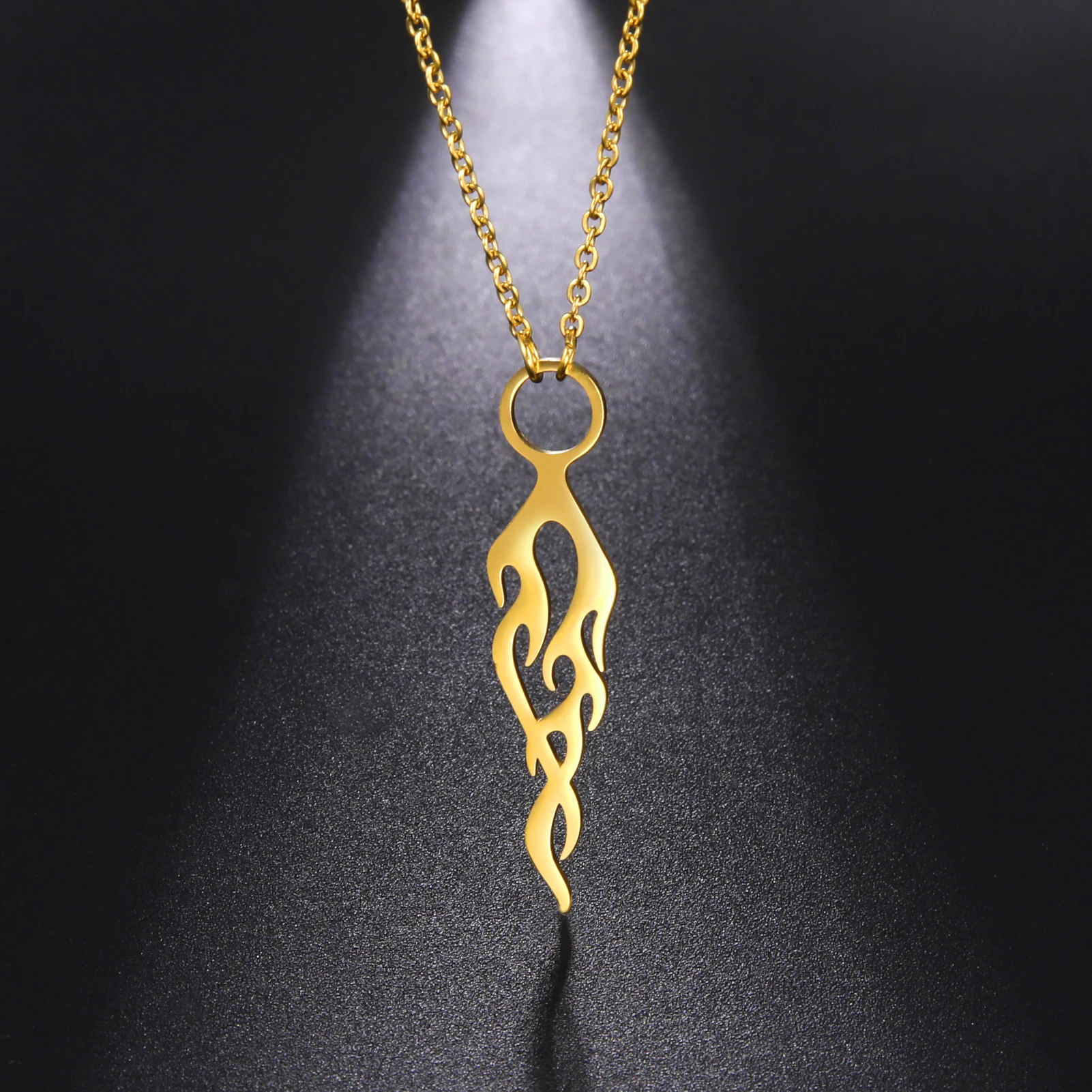 My Shape Flame Fire Necklaces for Men Women Totem Stainless Steel Pendant Necklace Choker Link Chain Vintage Jewelry Amulet Gift