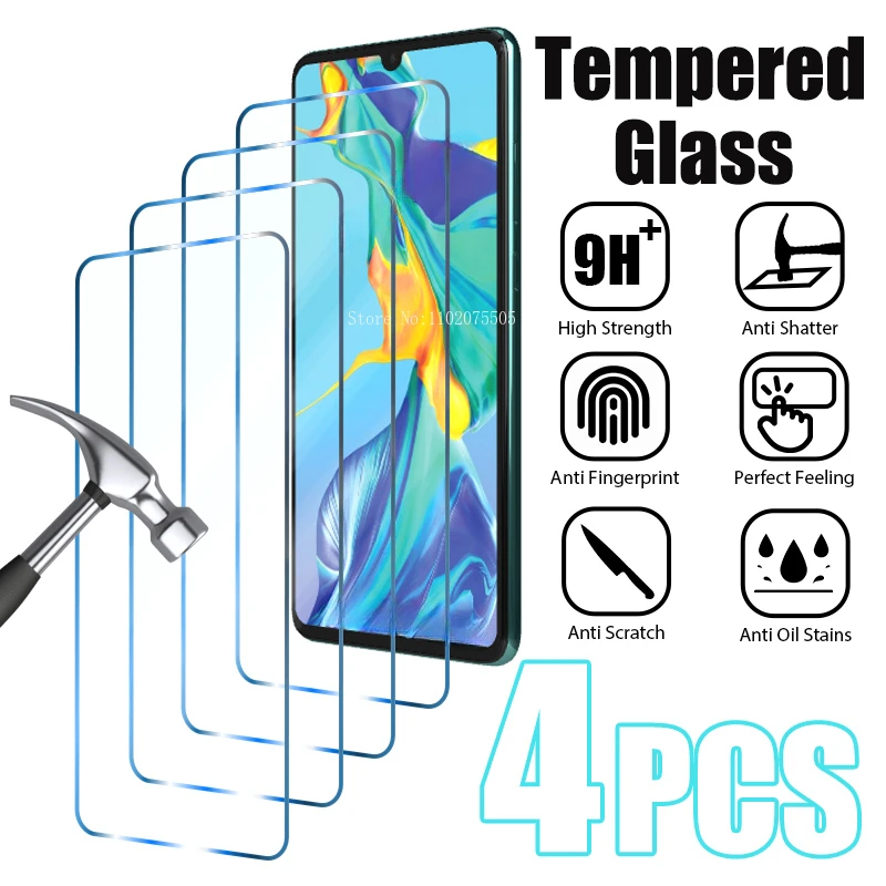 Protetor de Tela de Vidro Temperado para Huawei, P30 Pro, P20, P40 Lite E, P Smart Z, Mate 20, Honor 12, 20, 10 Lite, X8, 9X, 2019, 2021, PCes 4