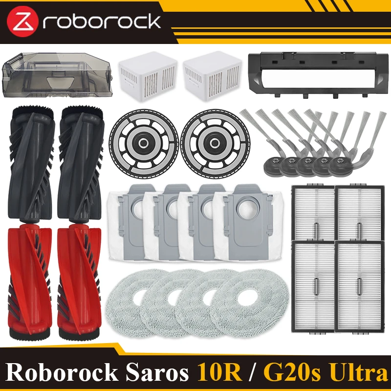 Pièces d'aspirateur adaptées pour Roborock G20S Ultra/Saros 10R /Roborock S9 MaxV Slim), rouleau principal, brosse latérale, filtre, sac à poussière en tissu pour vadrouille