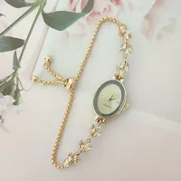 New Elegant Watch for Women Rhinestone Inlaid for Clover Lady Watches Oval Fashion Quartz Wristwatch Bracelet Clocks Reloj Mujer