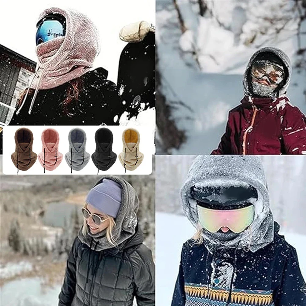 Thermal Sherpa Fleece Hood Ski Mask High Polar Fleece Balaclava Winter Windproof Outdoor Cycling Cap Plush Warm Hood Hats Scarf