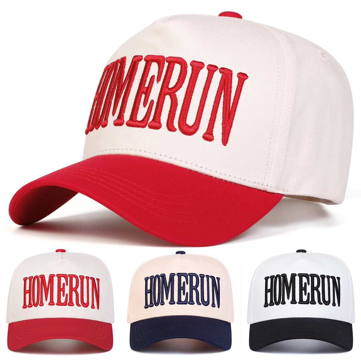 Unisex HOMERUN Baseballkappen mit Buchstabenstickerei, Frühling und Herbst, im Freien, verstellbare Freizeithüte, Sonnenschutzhut, Sportkappe