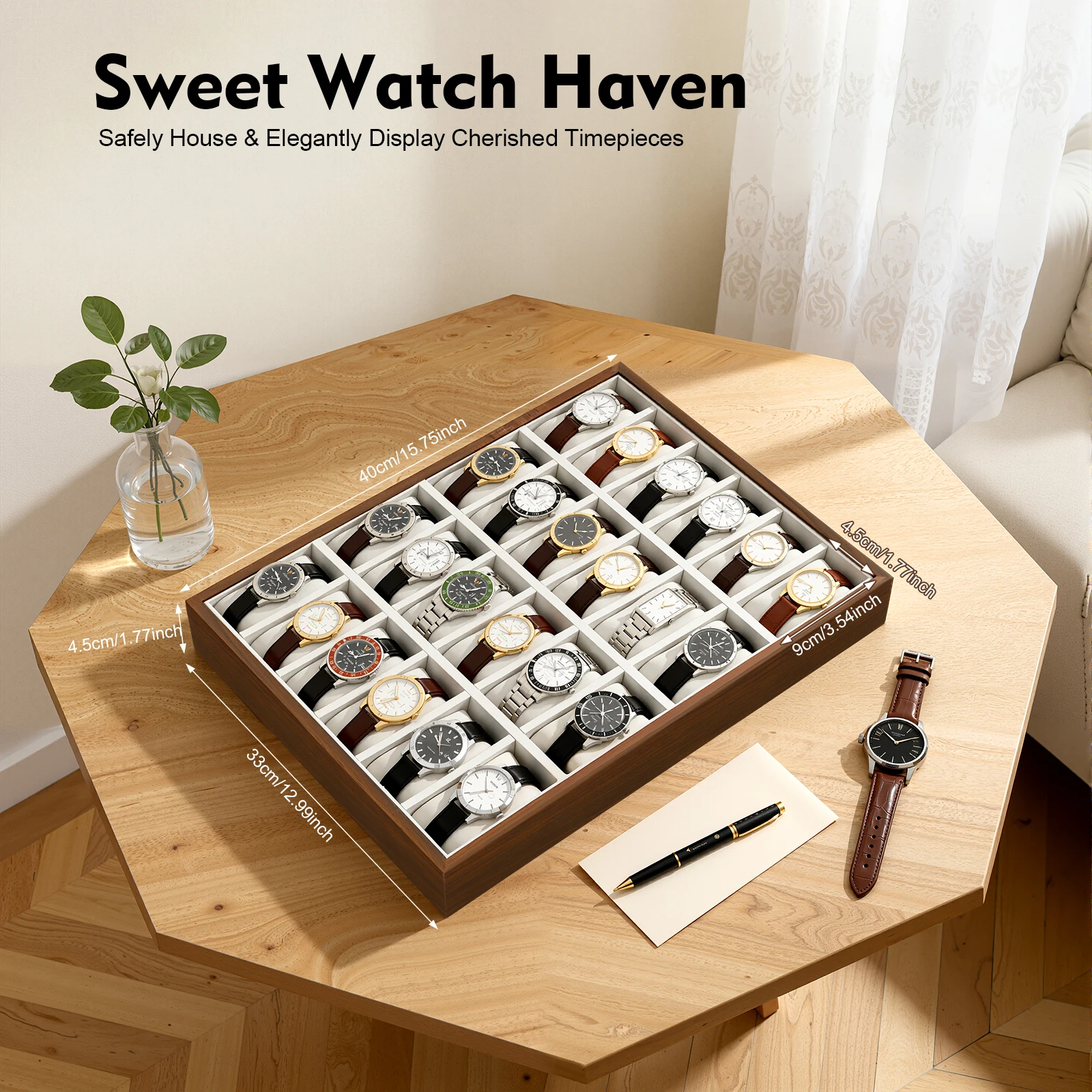 

Органайзер для часов на 24 слота, серый футляр для хранения часов с съемными подушечками для мужчин и женщин, держатель для ювелирных изделий и браслетов