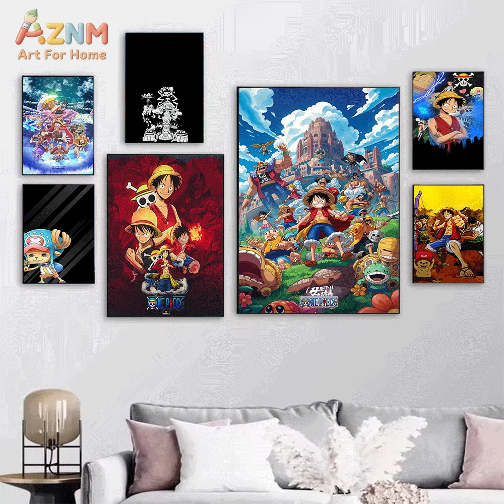 AZNM Unframed Canvas Print One Piece Luffy Ace Sabo Chopper Anime Wall Art Manga Poster Home Decor