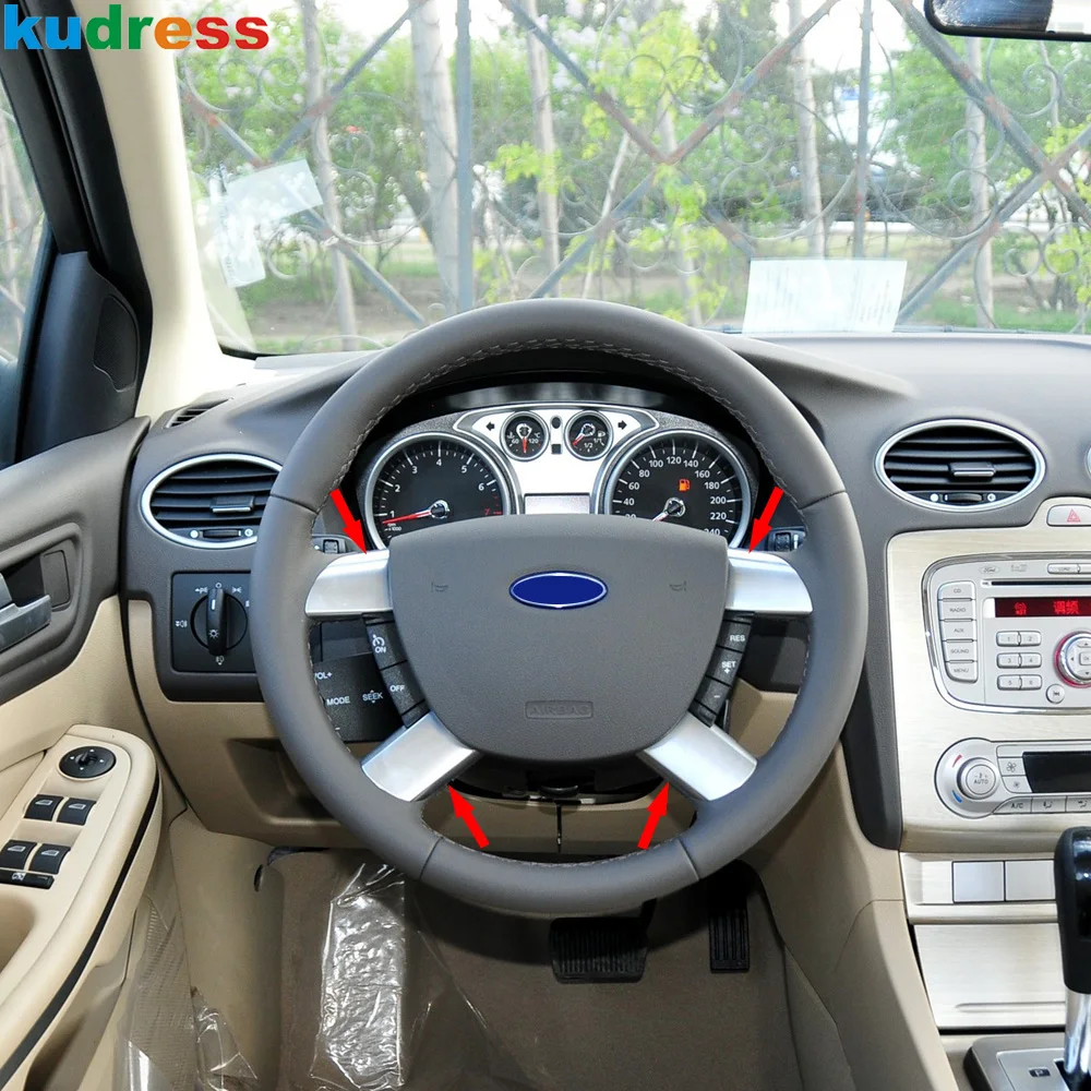 For Ford Focus 2 2007 2008 2009 2010 2011 Stainless Steel Car Steering Wheel Panel Cover Trims Interior Mouldings Accessories