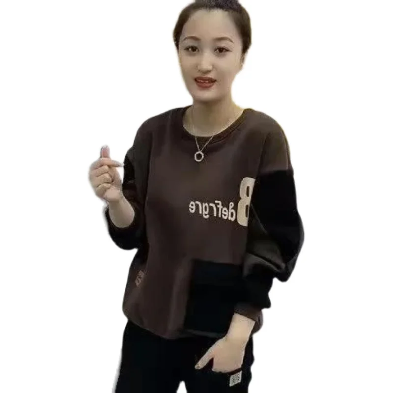 트렌디한 프린트 패치워크 후드티 캐주얼 슬림핏 패셔너블 겨울 2025 여성 스웨트셔츠 한국 스타일