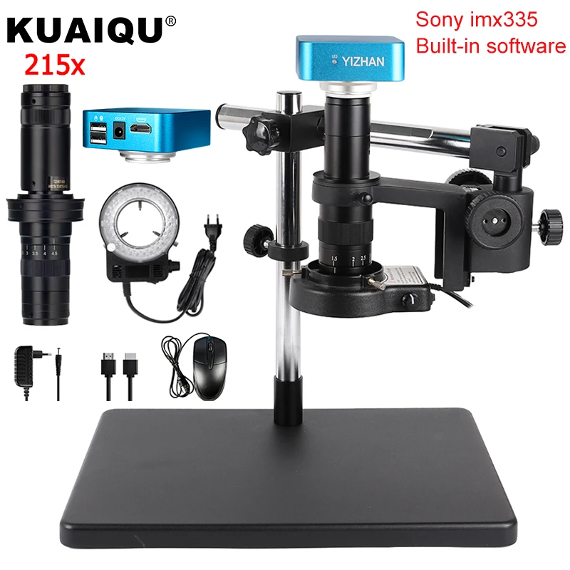 4K HDMI USB Electronic Digital Video Microscope Camera,215X/180X Zoom C Mount Lens,Big Metal Base Universal Bracket Rotate 360,
