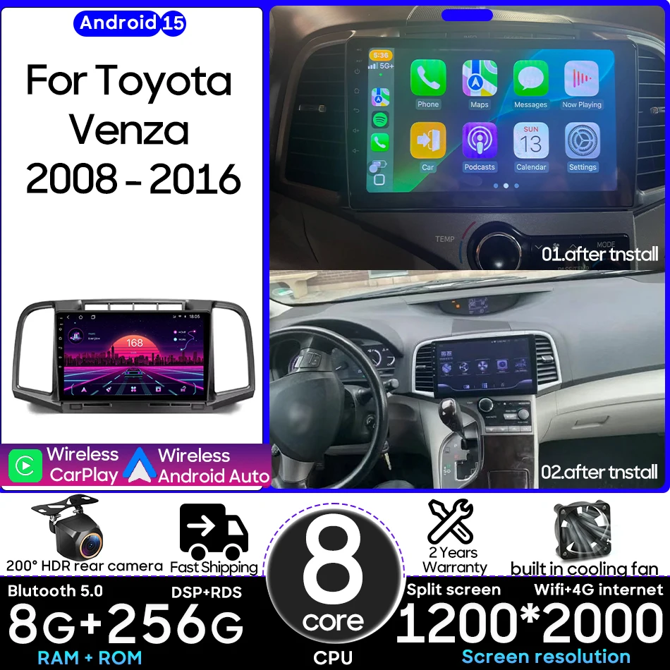 

Android 15 For Toyota Venza 2008 - 2016 Car Multimedia Player Carplay Auto Head Unit Radio Video Stereo Navigation GPS 2din