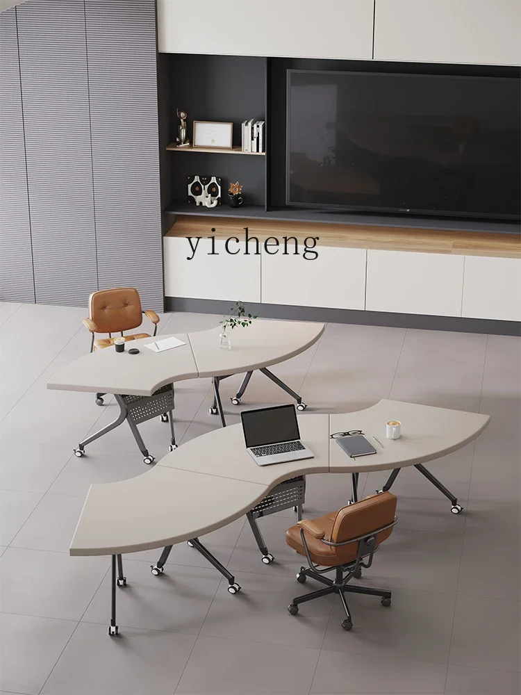 L28 Solid Wood Simple Modern Business Meeting Training Table Set Free Splicing Folding Negotiation Table