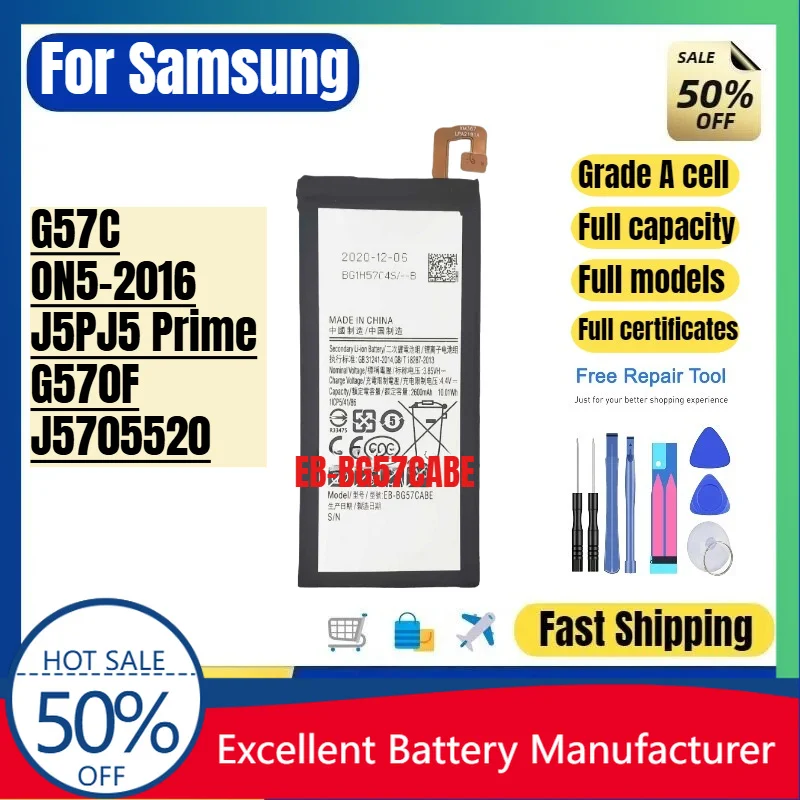 0 Cycle EB BG57CABE Battery for Samsung J5 Prime G570F On5 2016 Phone High Quality Replacement Li-ion Grade A Cell with Tools