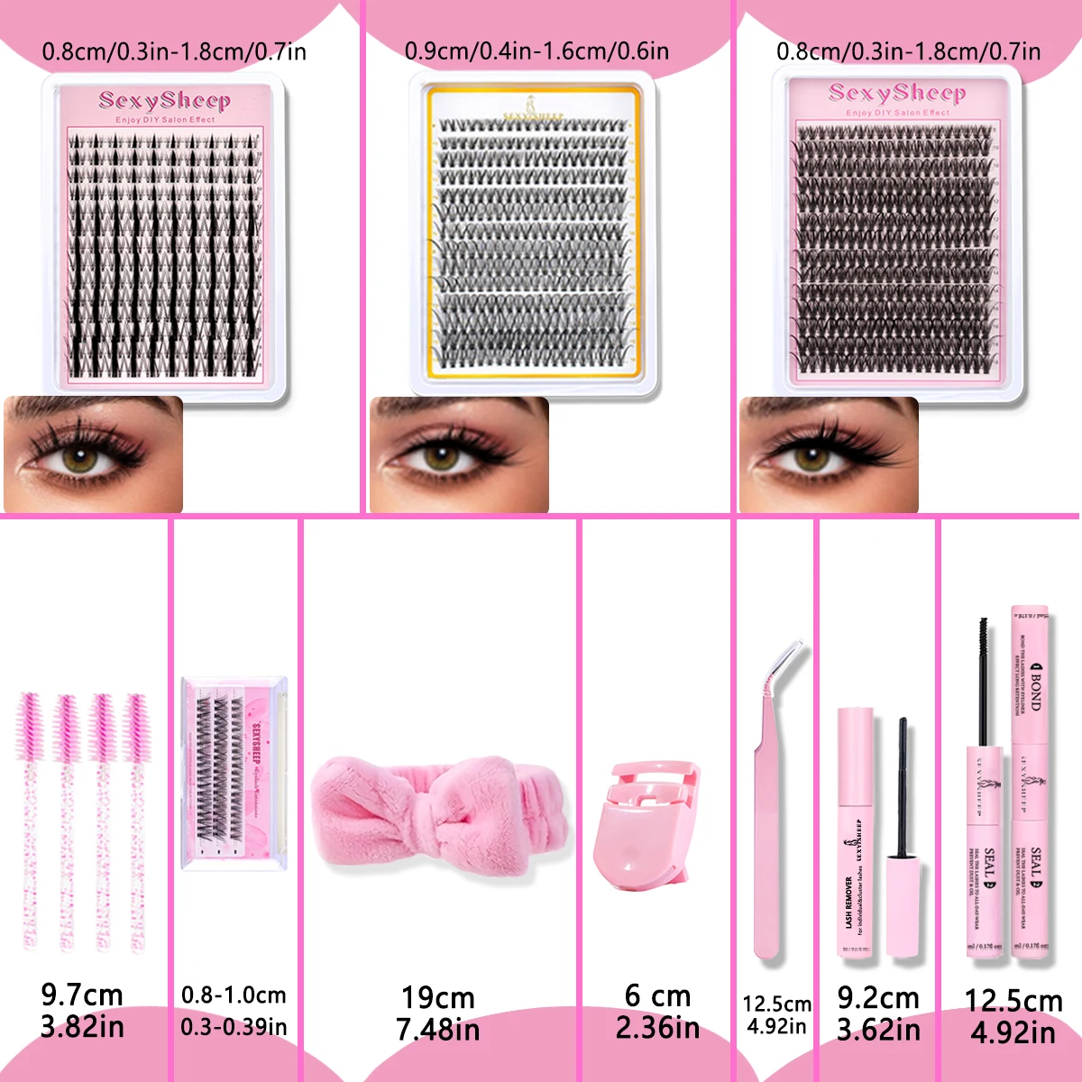 Zestaw do przedłużania rzęs Diy Lash Extension Kit Eyelash Cluster Individual Lashes Kit Lash Bond and Seal Lash Tweezers Remover Hair band Eyelash Gift Box