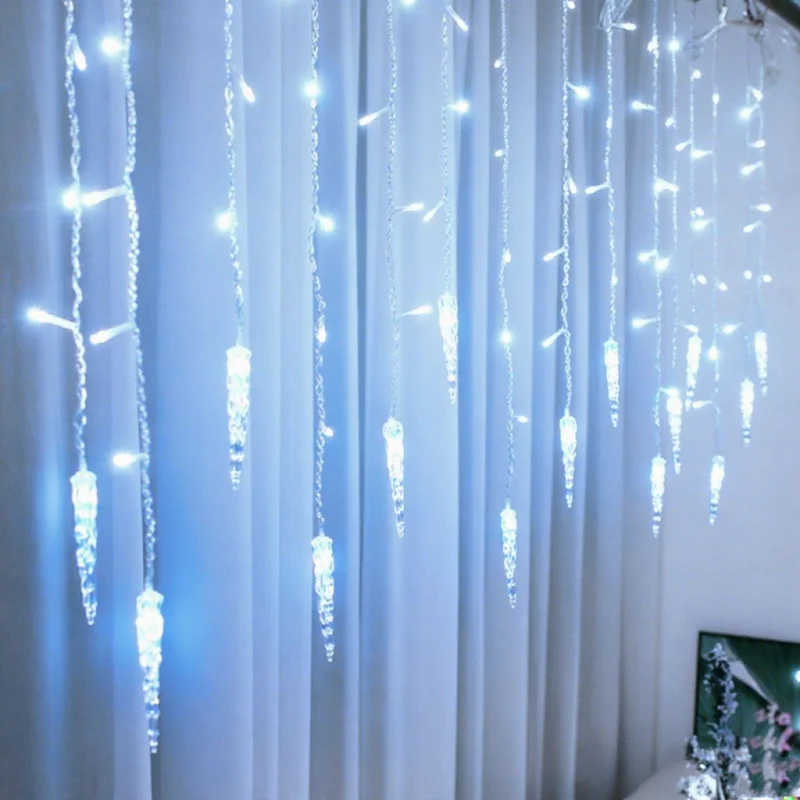 الستار LED جليد سلسلة أضواء الاتحاد الأوروبي التوصيل عيد الميلاد جارلاند تدلى ضوء الزفاف حديقة الشارع السنة الجديدة عيد الميلاد الديكور #4