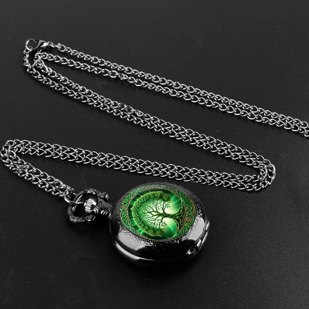 Ciondolo per collana con orologio da tasca al quarzo dal design vintage dell'albero della vita, regalo ideale per uomini, donne e bambini, regalo di compleanno con ciondolo