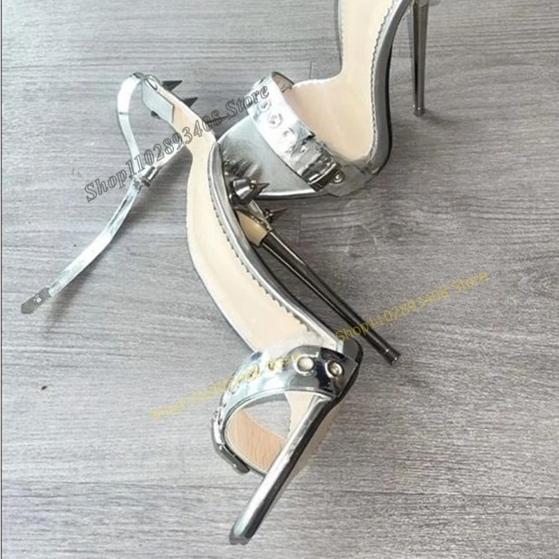 

Purple Lock Rivet 16cm Sandals Super Metal High Heel Peep Toe Buckle Strap Women Shoes 2023 New Fashion Sexy Zapatos Para Mujere