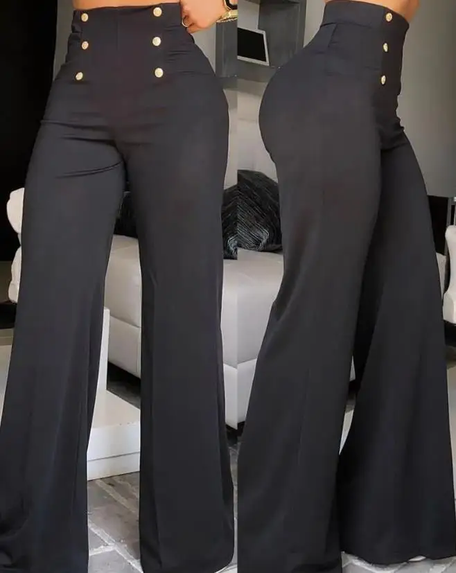 Elegante Bootcut-broek met hoge taille en wijde pijpen, zomerse Europese en Amerikaanse mode, eenvoudige uitlopende damesbroek