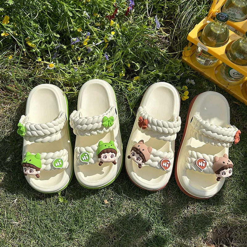 Cartoon Slippers Thickened Women Summer Outdoor Sandals with Two-way Wear Non-slip Indoor and Outdoor Beach Children Sandals