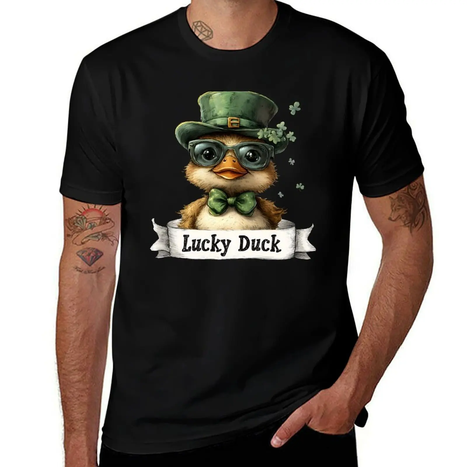

Cute Lucky Duck in Leprechaun Hat and Glasses T-Shirt Personalized t-shirt for a boy Luxury man anime shirts men