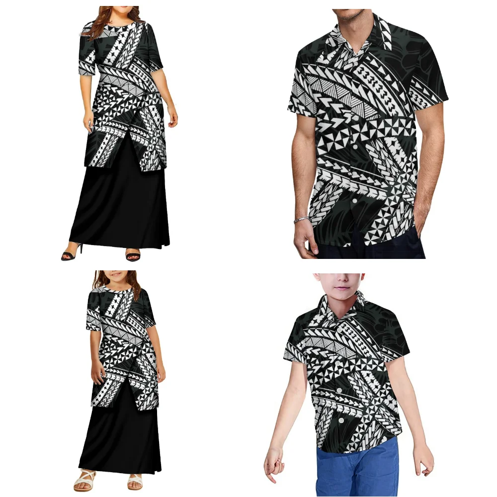 Polynesian Family Set Individualisierung Damen und Mädchen Puletasi Herren- und Jungenhemden Samoan Tribal Pattern Design Kleider