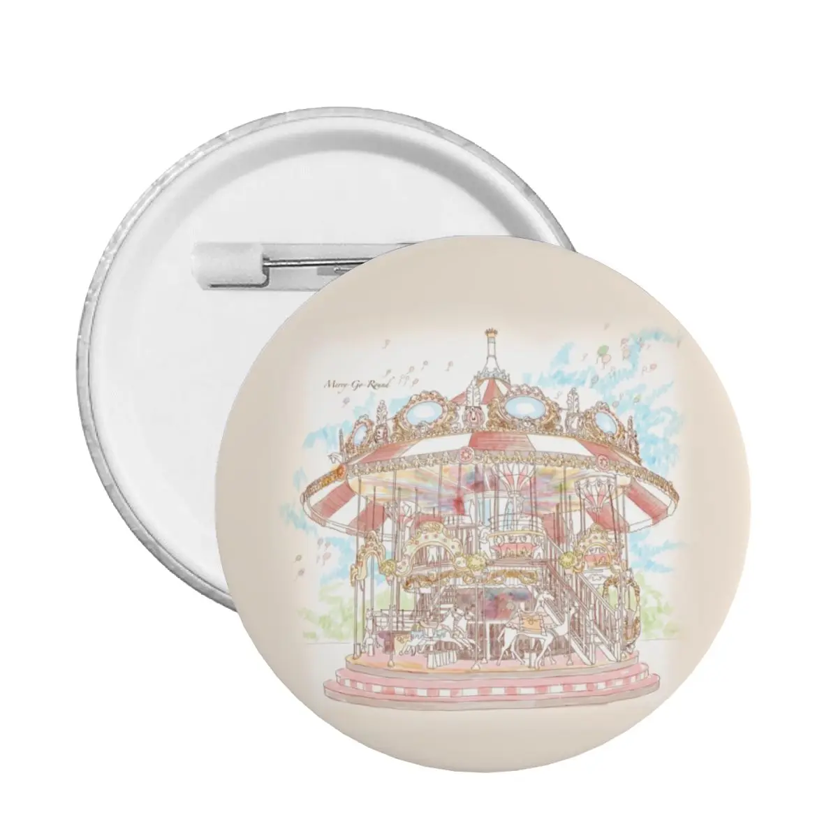 Pastel Circus Carousel Pin Back Buttons Custom Amusement Park Brooch Badge for Bags Pinback Birthday Gift